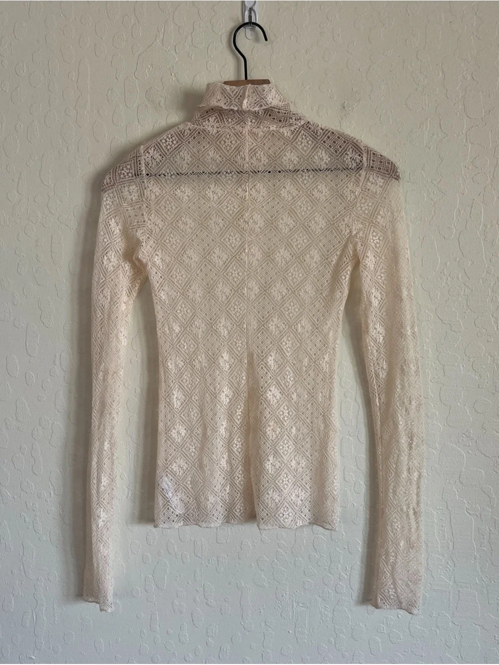 Intimately Free People Sweet Memories Ivory Sheer Lace Turtleneck Top XS Boho